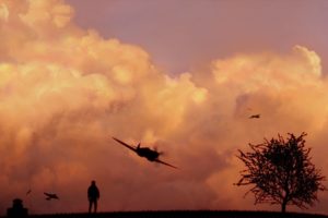 clouds, Aircraft, Trees, Silhouettes