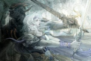 final, Fantasy, Iv, Role, Playing, Video, Games, Soft, Warriors, Soldiers, Demon, Dark, Horns, Scary, Mask, Fan, Art, Artistic, Swords, Weapons, Women, Females, Girls, Babes, Blondes