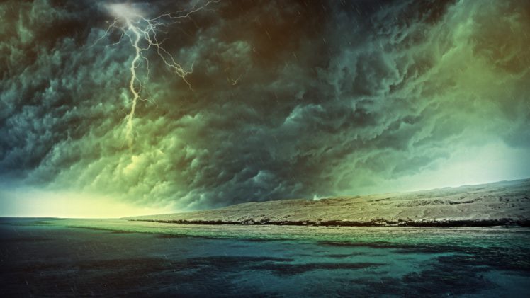 ocean, Nature, Coast, Storm, Lightning HD Wallpaper Desktop Background