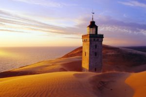 architecture, Buildings, Lighthouse, Lamp, Light, Hills, Landscapes, Sand, Dune, Sunset, Sunrise, Scenic, View, Ocean, Sea, Water, Sky, Clouds, Reflection, Glass, Window, Stone