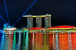 marina, Bay, Sands, Singapore, Resort, Hotel, Architecture, Buildings, Skyscrapers, Hdr, Color, Reflection, Water, Lights, Strobe, Beam