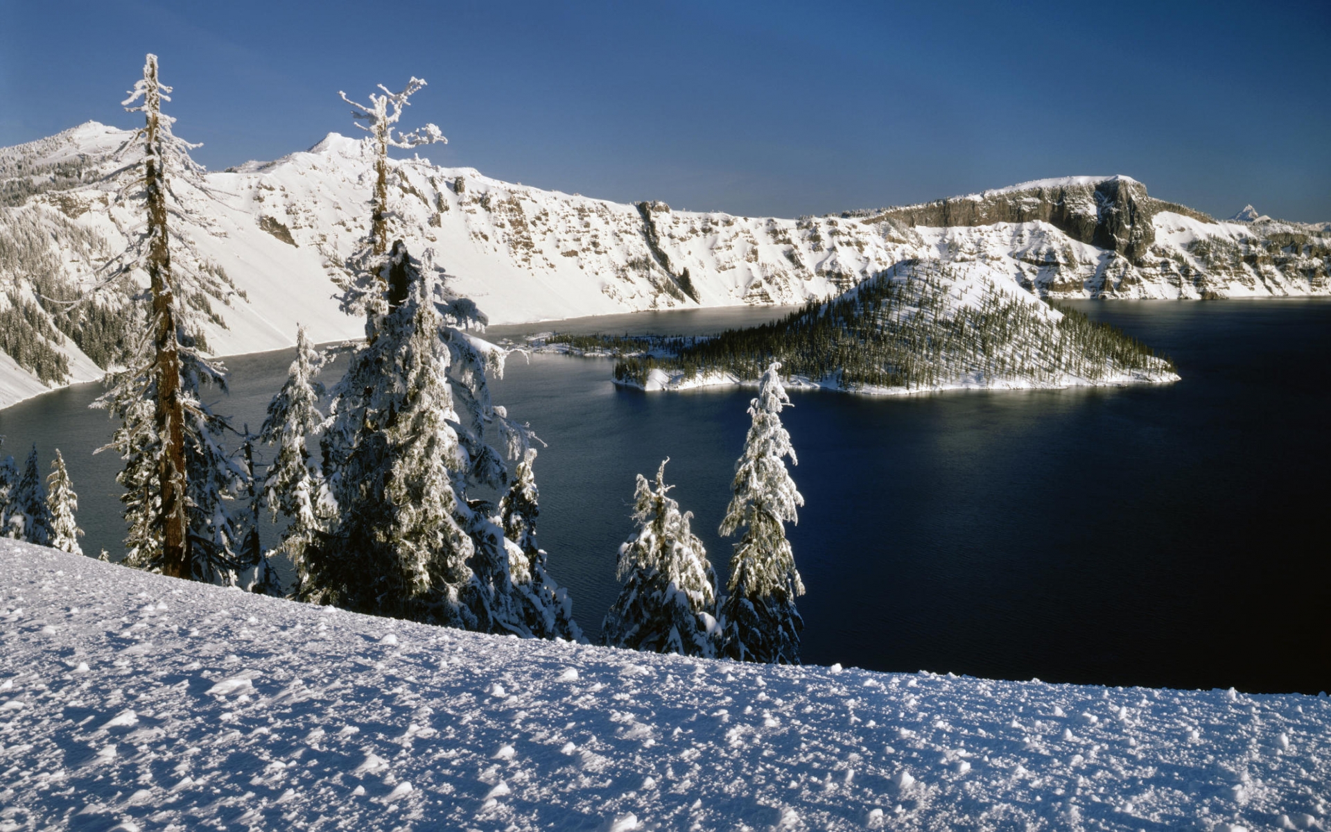 nature, Landscapes, Volcano, Lakes, Crater, Trees, Winter, Snow, Seasons, Cold, Sky Wallpaper