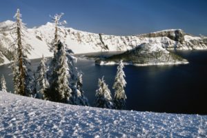 nature, Landscapes, Volcano, Lakes, Crater, Trees, Winter, Snow, Seasons, Cold, Sky
