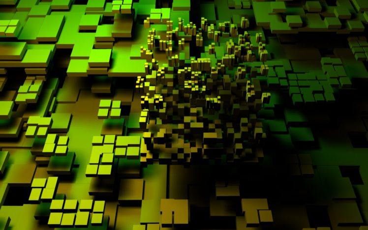 abstract, 3d, Cg, Digital, Art, Artistic, Green, Color, Pattern, Square, Depth HD Wallpaper Desktop Background