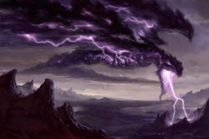 magic, The, Gathering, Helland039s, Thunder, Cards, Decks, Fantasy, Games, Dragons, Fire, Lightning, Landscapes, Explosion, Mountains, Dark, Wings, Purple, Artistic, Storm, Sky, Clouds, Scary, Spooky, Magic