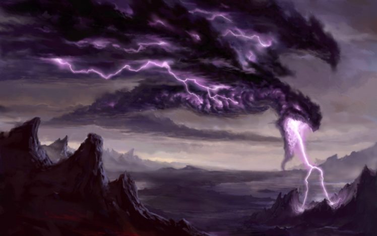 magic, The, Gathering, Helland039s, Thunder, Cards, Decks, Fantasy, Games, Dragons, Fire, Lightning, Landscapes, Explosion, Mountains, Dark, Wings, Purple, Artistic, Storm, Sky, Clouds, Scary, Spooky, Magic HD Wallpaper Desktop Background