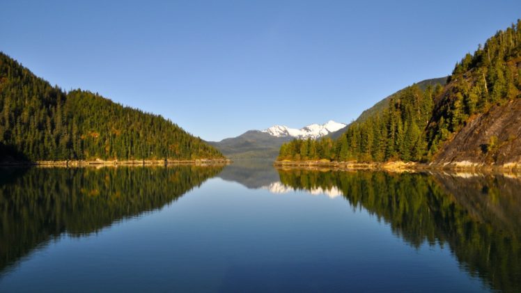 landscapes, Nature, Lakes, Reflections, Land, Pine, Trees HD Wallpaper Desktop Background