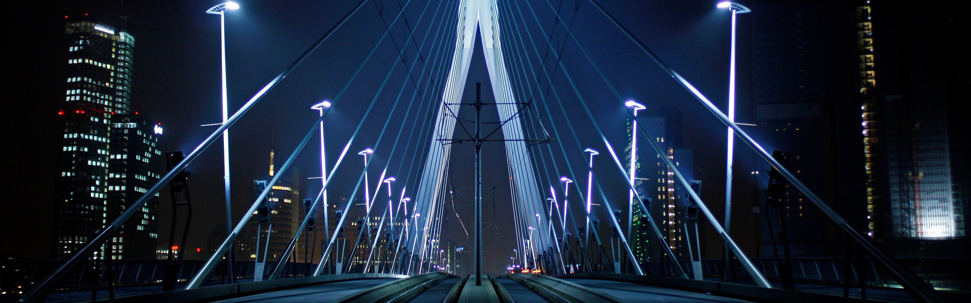 night, Lights, Bridges, Holland, Rotterdam, The, Netherlands, Erasmusbrug Wallpaper