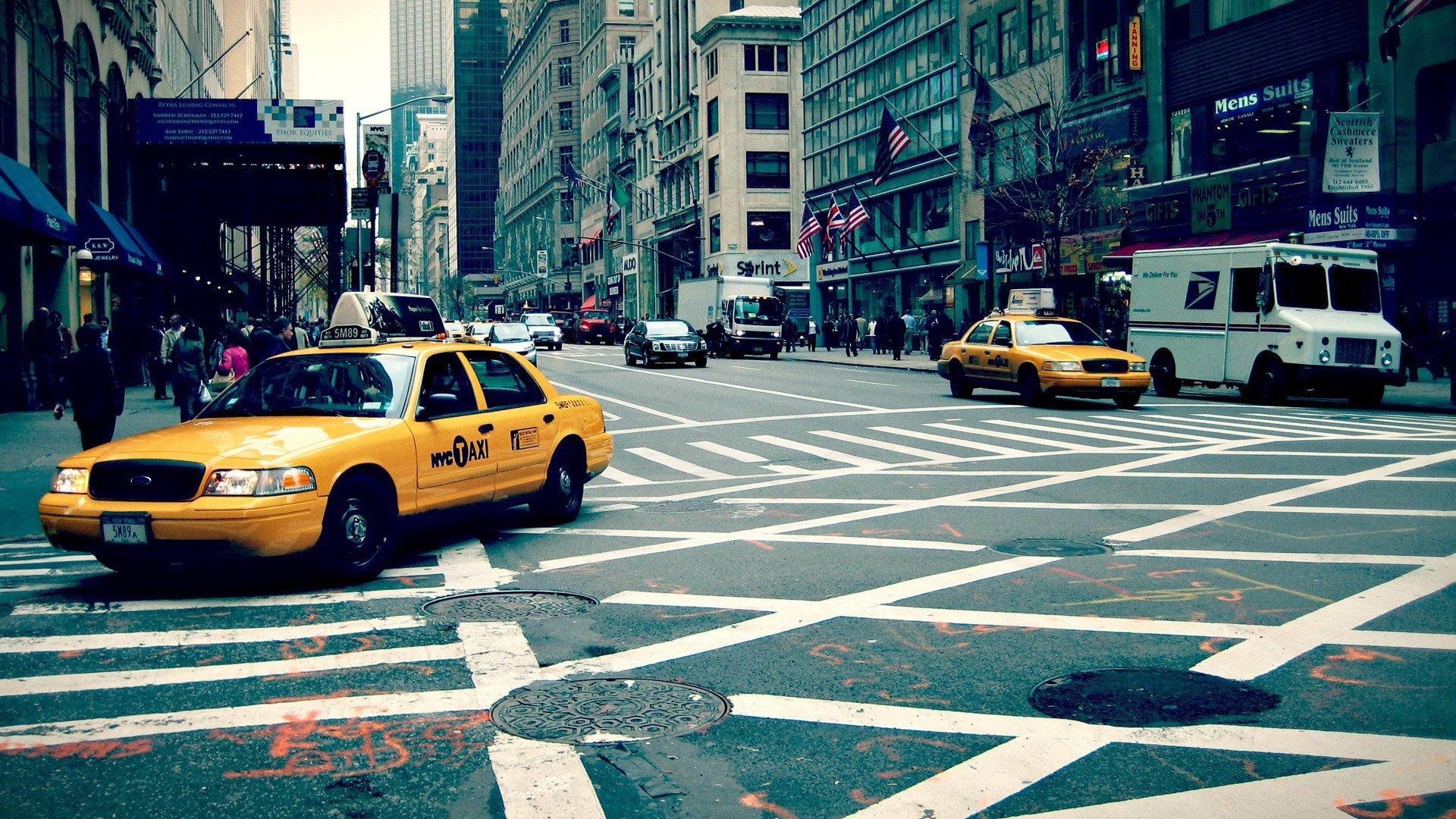 cityscapes, Streets, Urban, Usa, Traffic, New, York, City, Taxi, Crossovers, Sidewalks Wallpaper