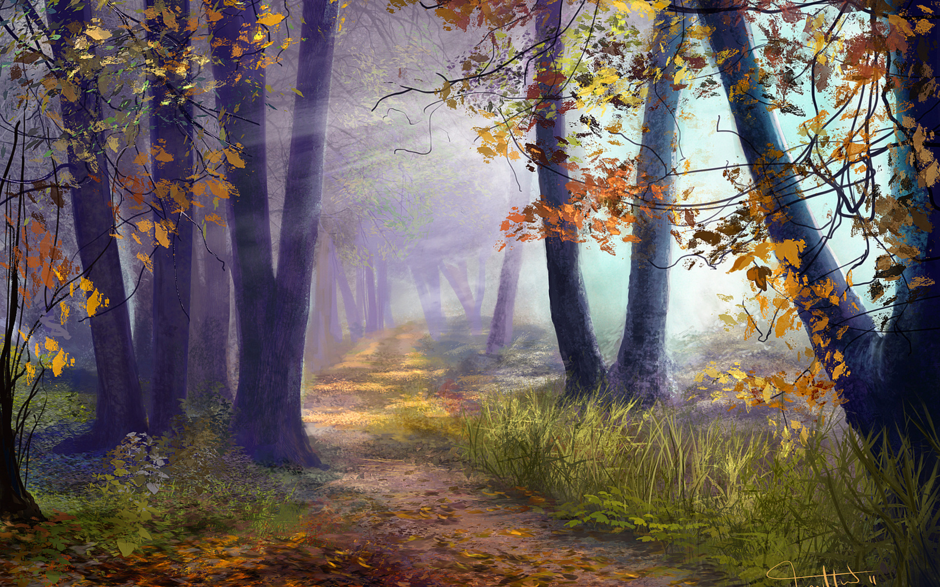 Artistic Art Paintings Path Trail Leaves Nature Landscapes   26554 Artistic Art Paintings Path Trail Leaves Nature Landscapes Trees Forests Autumn Fall Seasons Sunlight Sunbeam Sun Colors 2 