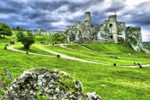 ruins, Of, Ogrodzieniec, Castle, Architecture, Castle, Medieval, Ruins, Tourism, Hdr, Landscapes, Buildings, People, Sky, Clouds, Grass, Green, Contrast