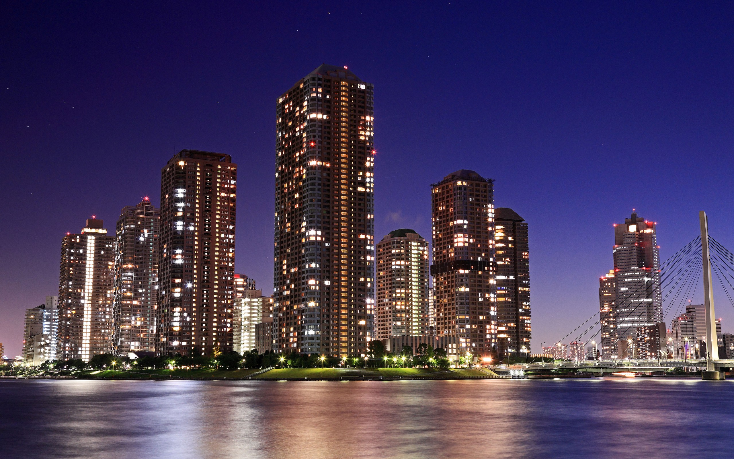city, Skyscrapers, At, Night Wallpaper