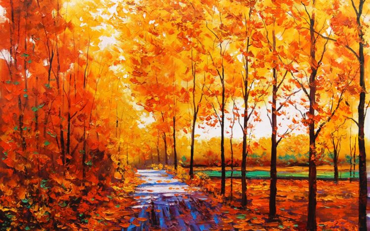 art, Artistic, Oil, Painting, Nature, Landscape, Trees, Forest, Path, Sidewalk, Trail, Leaves, Autumn, Fall, Seasons, Color HD Wallpaper Desktop Background