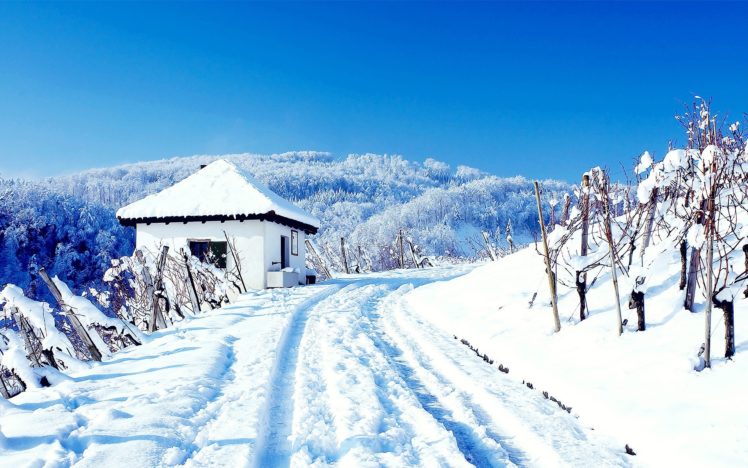 landscapes, Nature, Winter, Snow, Skylines, Houses, Roads HD Wallpaper Desktop Background