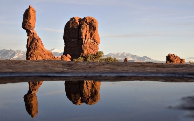 water, Rocks, Arches, National, Park, Sunlight, Reflections HD Wallpaper Desktop Background