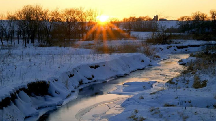 sunset, Winter, Illinois HD Wallpaper Desktop Background