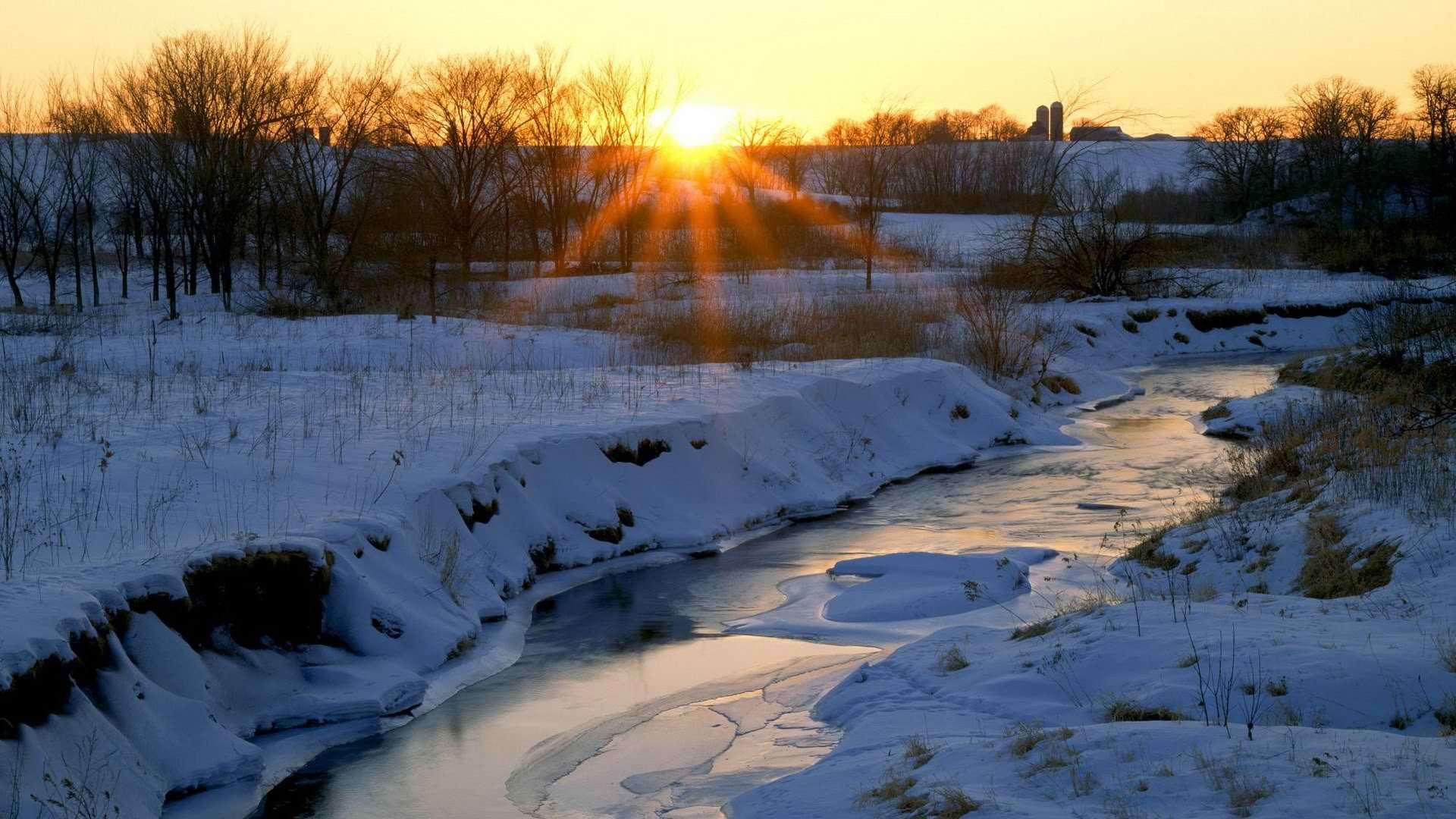 sunset, Winter, Illinois Wallpaper