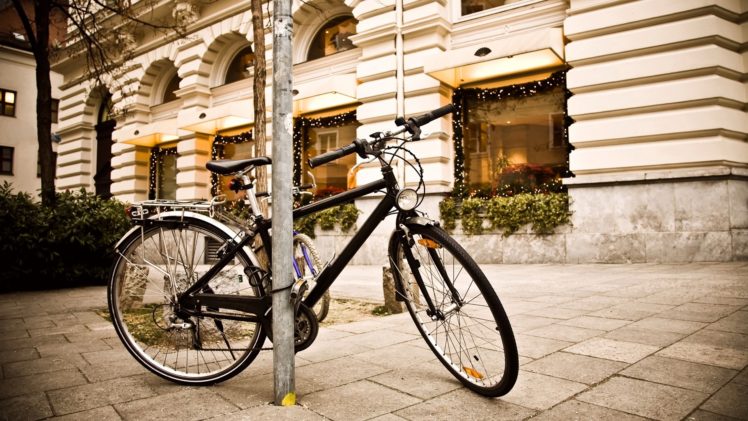 vehicles, Bicycle, Bike, Transpo, Wheels, Spokes, Architecture, Buildings, Sidewalk, Window HD Wallpaper Desktop Background