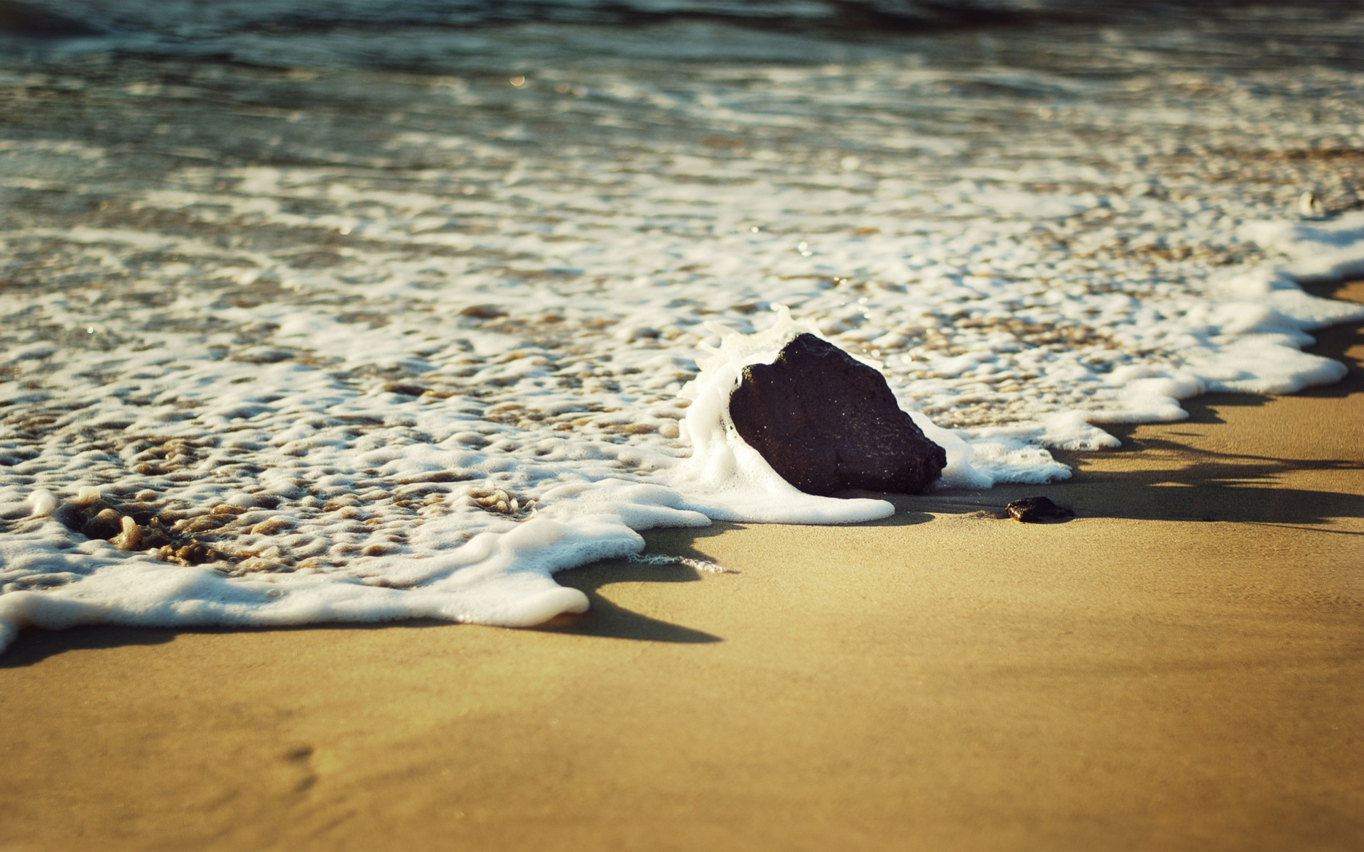 nature, Landscapes, Beaches, Sand, Waves, Foam, Water, Ocean, Sea, Rock, Bubbles Wallpaper