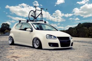 volkswagen, Golf, Vehicles, Cars, Auto, Tuning, Stance, Wheels, Bike, Bycycle, Low, Roads, Sky, Clouds