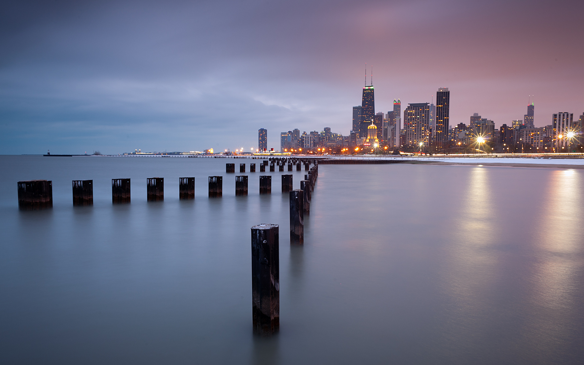 illinois, Chicago, World, Cities, Architecture, Buildings, Skyscraper, Window, Signs, Night, Lights, Post, Lakes, Water, Skyline, Cityscape, Reflection Wallpaper