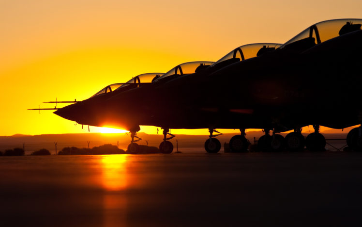 vehicles, Aircraft, Airplanes, Planes, Jet, Fighter, Weapons, Wheels, Canopy, Sunset, Sunrise, Sun, Color, Landscapes HD Wallpaper Desktop Background