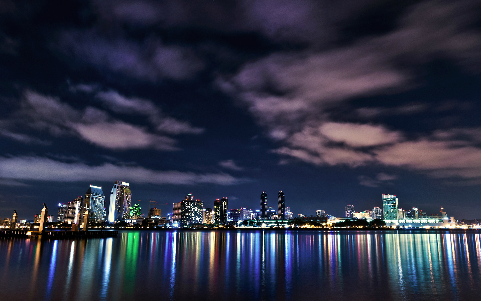 san, Diego, World, Architecture, Cities, Buildings, Skyscraper, Night, Lights, Window, Signs, Neon, Sky, Clouds, Hdr, Color, Water, Bay, Harbor, Sound, Reflection, Skyline, Cityscape Wallpaper