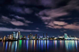 san, Diego, World, Architecture, Cities, Buildings, Skyscraper, Night, Lights, Window, Signs, Neon, Sky, Clouds, Hdr, Color, Water, Bay, Harbor, Sound, Reflection, Skyline, Cityscape