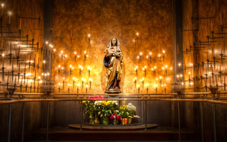 virgin, Mary, Church, Of, Santa, Maria, Sopra, Minerva, Candles, Fire, Flames, Cathedral, Church, Religion, Cathilic, Christian, Jesus, Babies, Room, Architecture, Flowers, Hdr, Color HD Wallpaper Desktop Background
