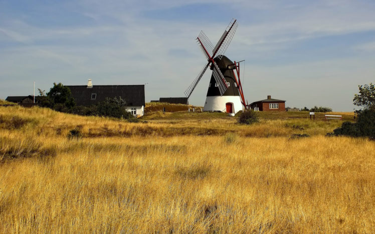 world, Architecture, Buildings, Houses, Farm, Windmill, Mill, Fan, Rustic, Houses, Nature, Landscapes, Fields, Grass, Sky, Clouds HD Wallpaper Desktop Background