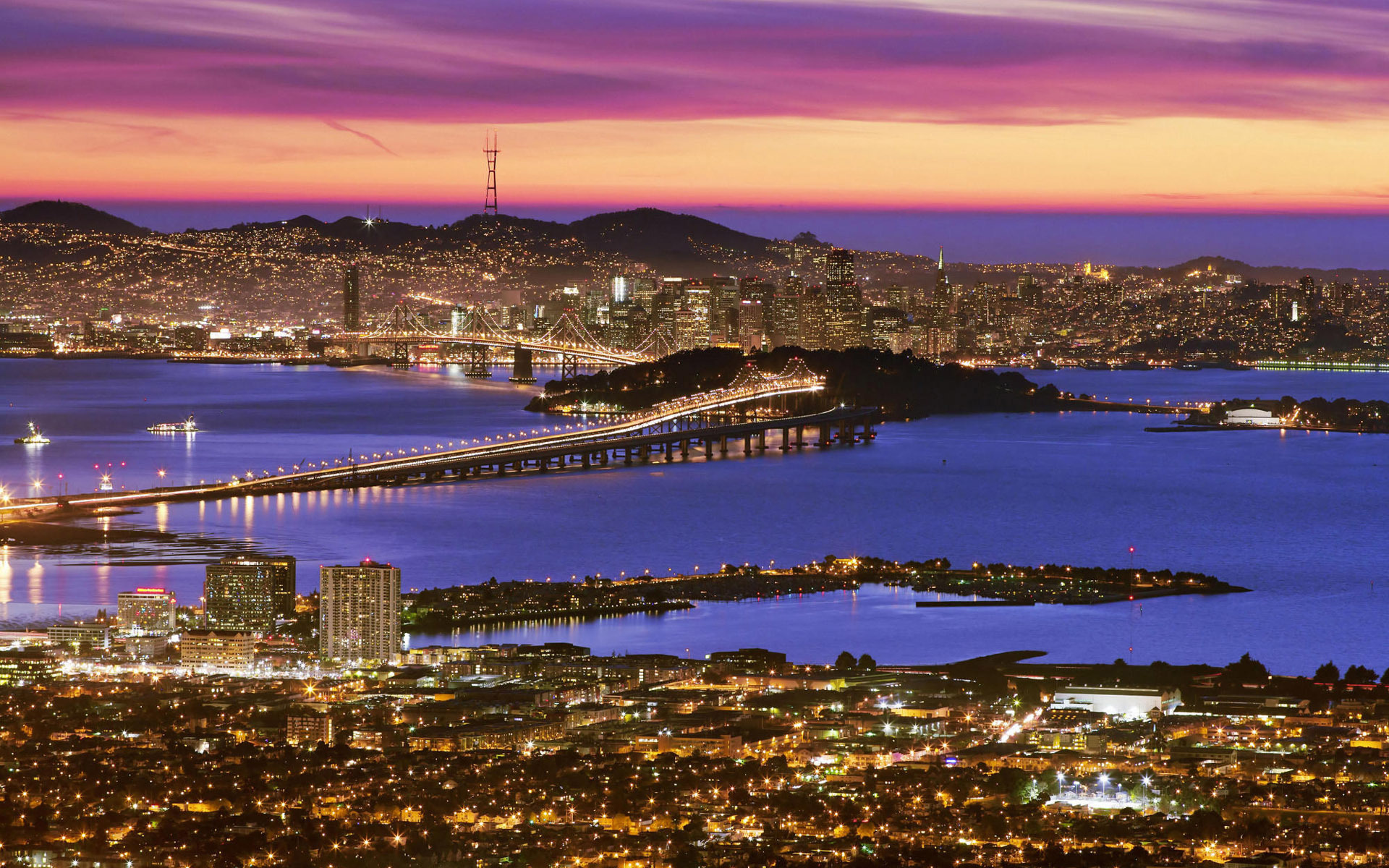 san, Francisco, California, Panorama, World, Architecture, Buildings, City, Skyline, Cityscape, Lights, Houses, Bridges, Tower, Skyscraper, Bay, Sound, Water, Scenic, View, Vehicles, Boats, Ship, Sky, Color, Suns Wallpaper