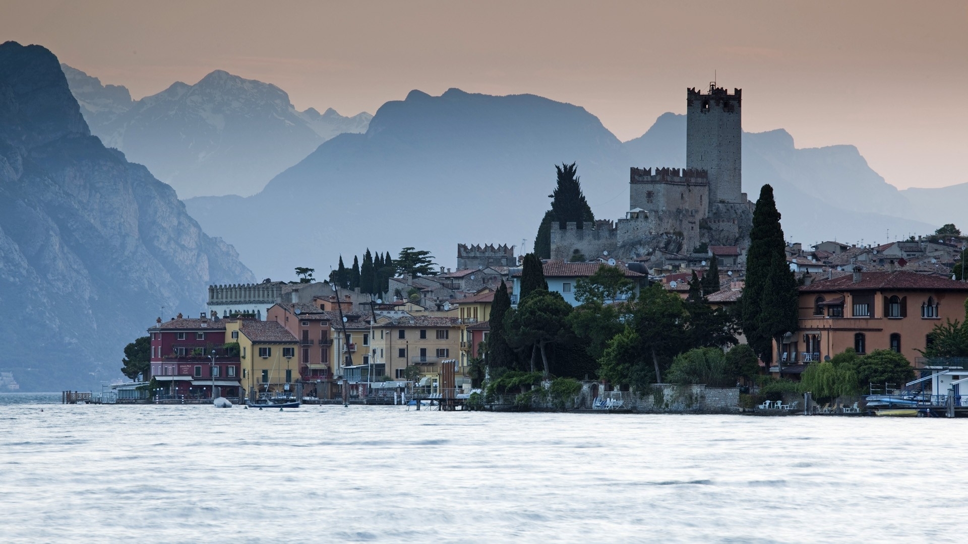 italy, Malcesine, Garda, World, Architecture, Buildings, Houses, Tower, Castle, Lakes, Water, Mountains, Scenic, Place Wallpaper