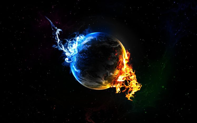 water, Outer, Space, Planets, Fire, Earth, Elements, Black, Background HD Wallpaper Desktop Background