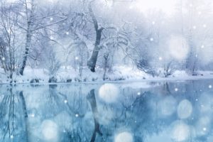 nature, Landscapes, Lakes, Rivers, Water, Reflection, Trees, Forest, Shore, Winter, Snow, Snowing, Flakes, Drops