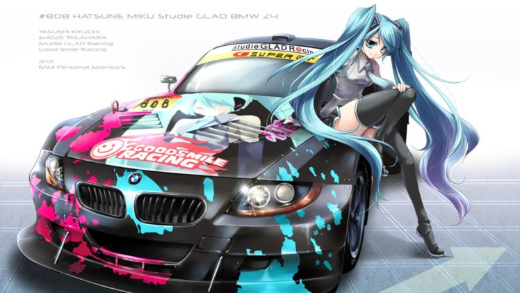 bmw, Vocaloid, Hatsune, Miku, Cars, Tie, Long, Hair, Anime, Girls, Detached, Sleeves HD Wallpaper Desktop Background