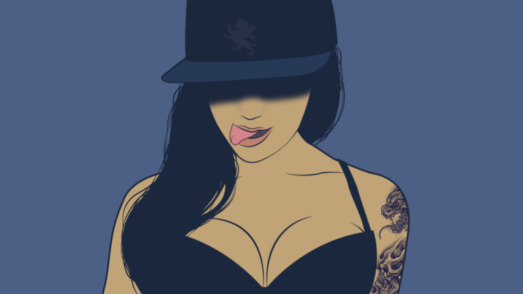 music, Hip, Hop, Urban, Tattoo, Hat, Style, Boobs, Cleavage, Sexy, Sensual, Women, Females, Girls, Babes, Abstract, Vector, Mood HD Wallpaper Desktop Background