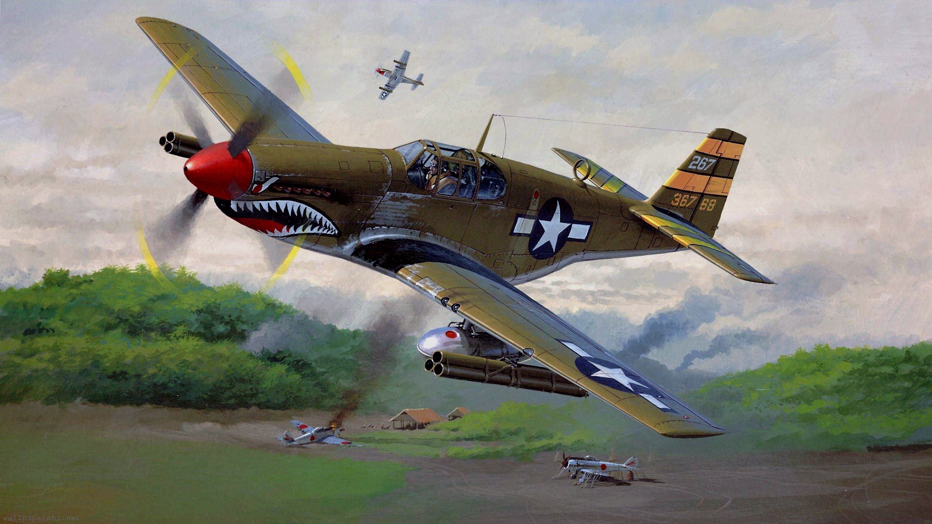 airplanes, Japanese, Widescreen, P 51, Mustang, Nicholas, Trugdian Wallpaper