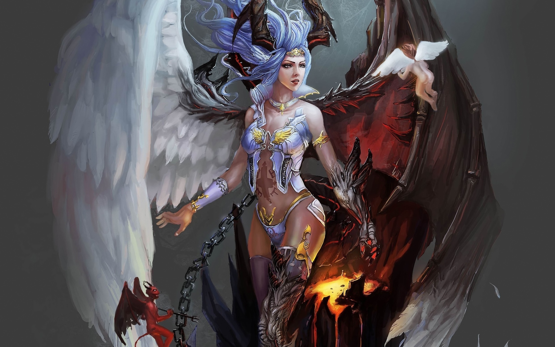 fantasy, Demon, Angel, Wings, Chains, Fire, Magic, Good, Evil, God,  Goddess, Art Wallpapers HD / Desktop and Mobile Backgrounds