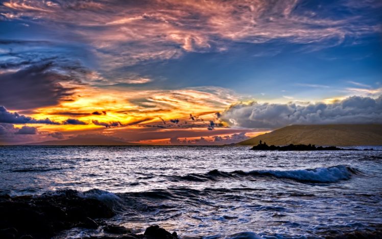nature, Seascape, Ocean, Sea, Waves, Ocean, Sea, Sky, Clouds, Sunset, Sunrise, Color HD Wallpaper Desktop Background