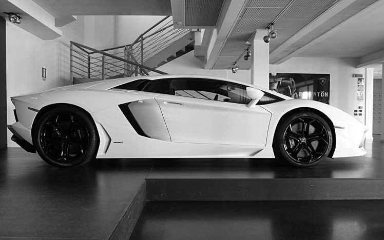 white, Cars, Lamborghini, Lamborghini, Aventador, Side, View HD Wallpaper Desktop Background
