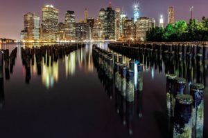 water, Landscapes, Dock, Skyscrapers, City, Lights, Reflections, Cities, Sea, Skyline