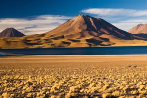 water, Chile, Blue, Mountains, Clouds, Landscapes, Nature, White, Volcanoes, Brown, Lakes, Beige, Steppe, Andes, Morning, View, Atacama, Desert