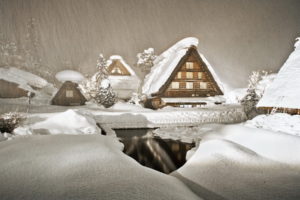 world, Architecture, Houses, Buildings, Cabins, Streams, Water, Reflection, Nature, Landscapes, Winter, Snow, Snowing, Flakes, Drops, Storm, Blizzard