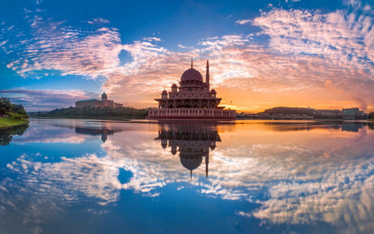 malaysia, Putrajaya, World, Architecture, Buildings, Hdr, Lakes, Rivers, Water, Reflection, Sky, Clouds, Sunrise, Sunset, Cities HD Wallpaper Desktop Background