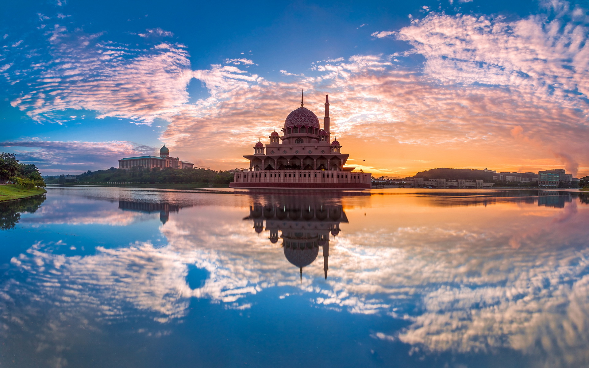 malaysia, Putrajaya, World, Architecture, Buildings, Hdr, Lakes, Rivers, Water, Reflection, Sky, Clouds, Sunrise, Sunset, Cities Wallpaper