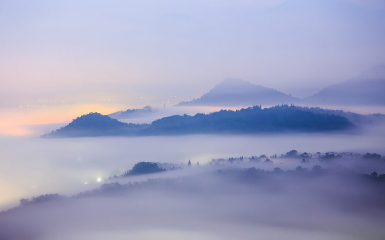 nature, Landscapes, Fog, Hills, Cities, World, Light, Sky HD Wallpaper Desktop Background