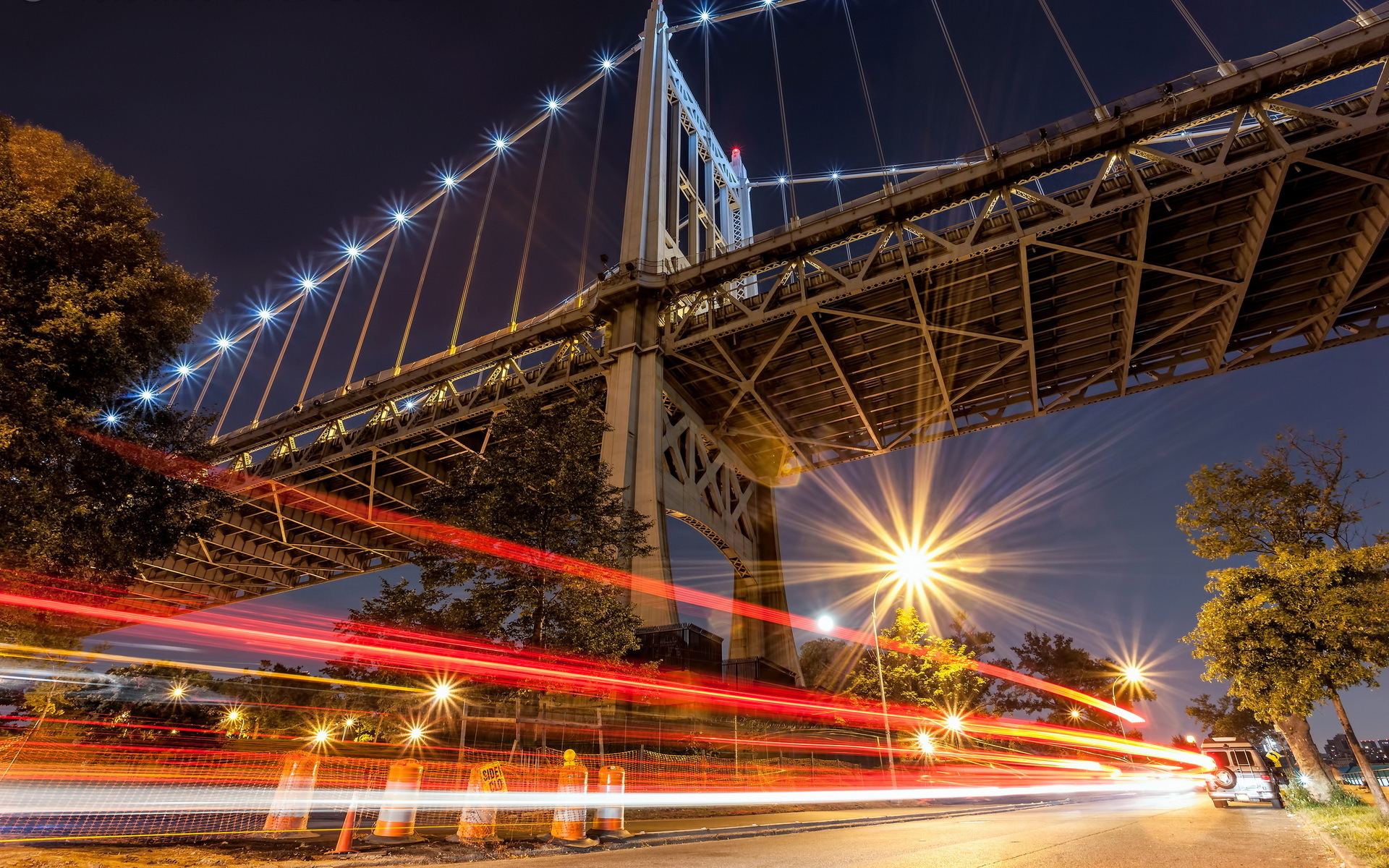 triborough rfk, Bridge, New, York, Timelapse, Traffic, Vehicles, Cars, Architecture, World, Bridges, Night, Lights, Photography Wallpaper