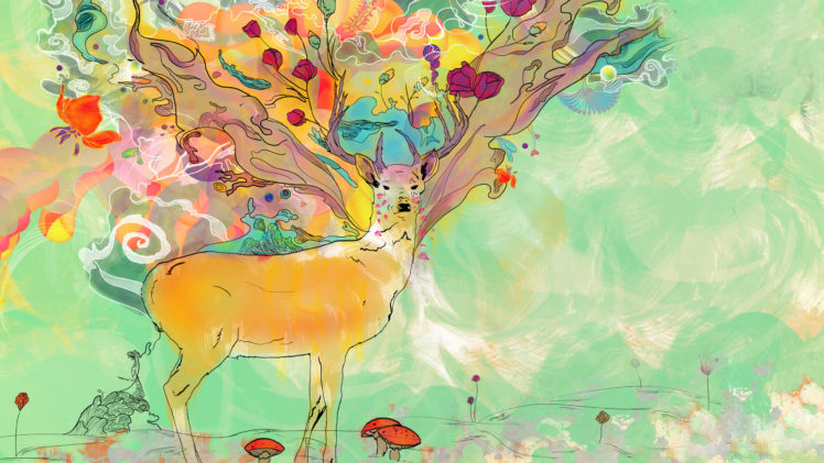art, Psychedelic, Color, Surreal, Paintings, Animals, Deer, Mood HD Wallpaper Desktop Background