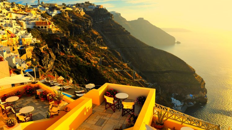 cliff, Mountain, Place, Buildings, Scenic, Ocean, Sea HD Wallpaper Desktop Background