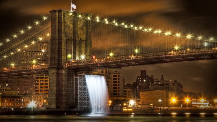 cityscapes, Bridges, Brooklyn, Bridge, Usa, New, York, City, Waterfalls, City, Skyline, Rivers HD Wallpaper Desktop Background